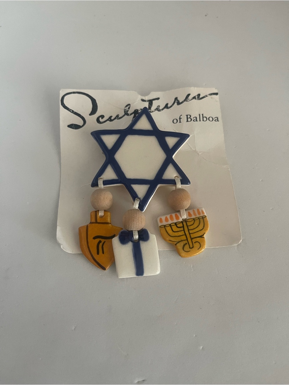 Kids' Hanukkah Star & Dreidel Charm Pin – Blue & White